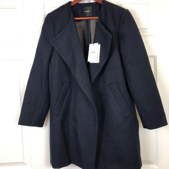 Theory Navy Venizka Wool-blend Twill Coat Jacket - Picture 2 of 6